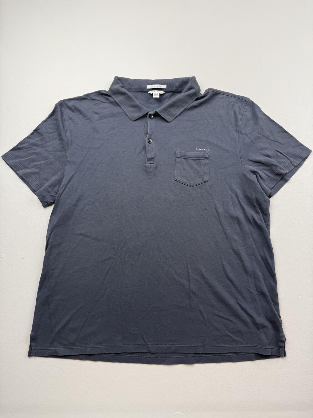 Calvin Klein Polo Shirt Mens XL Gray Solid Liquid Cotton Short Sleeve Knit